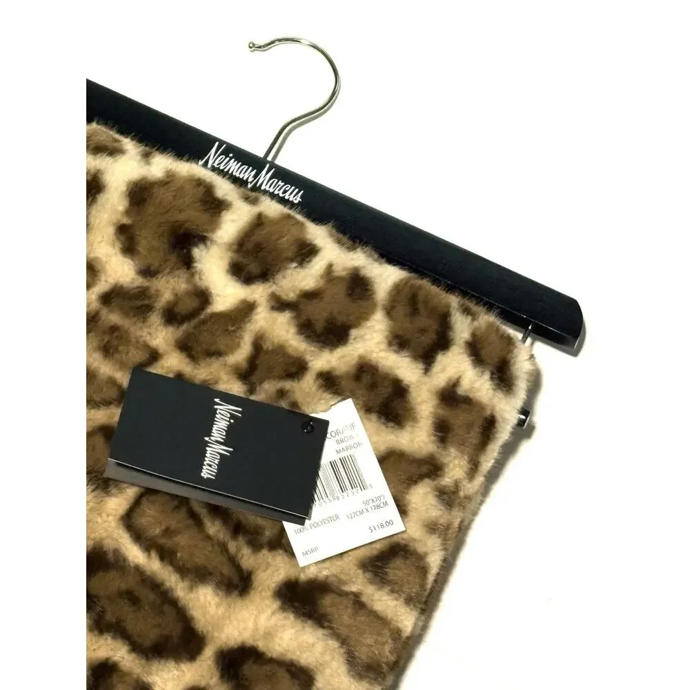 Neiman Marcus Leopard Animal Print Faux Fur Mink Throw Blanket Cheetah 50